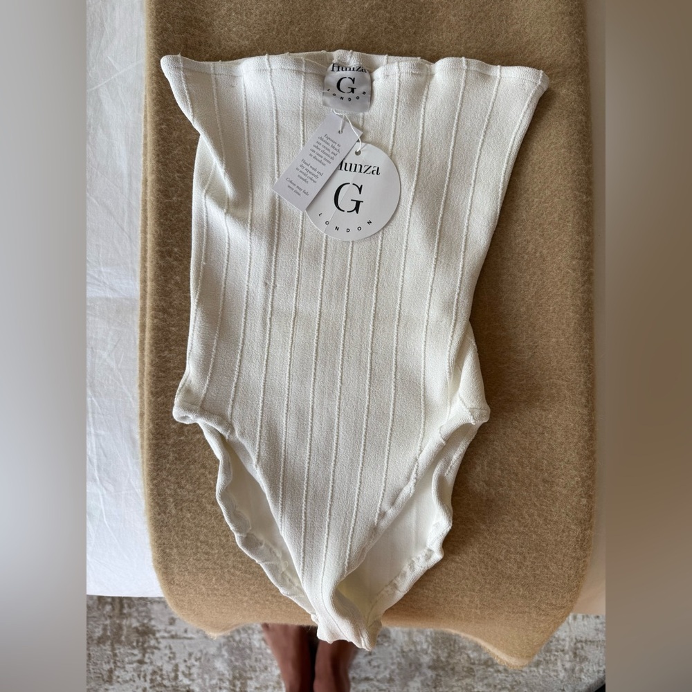 Brand new (with tag) Hunza G White Ribbed Strapless One-Piece Swimsuit